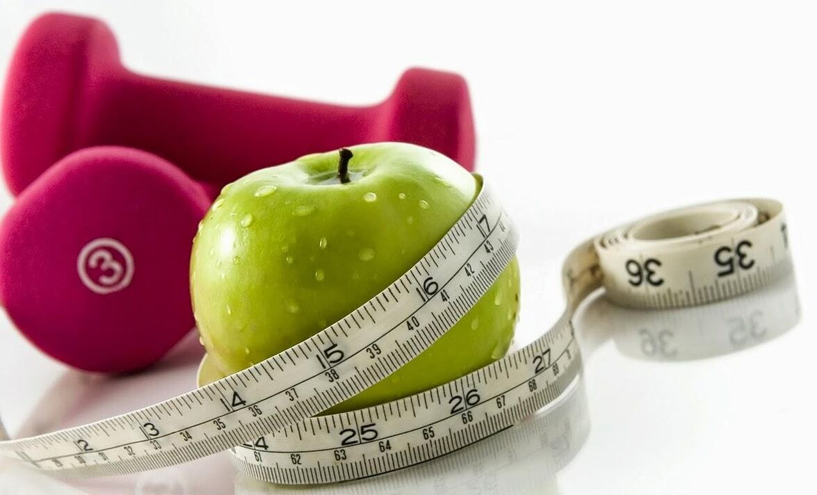 apple and dumbbells to lose 10 kg per month